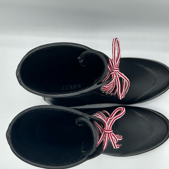 Black Women's J Crew Rain/Winter Boots with Red and White Laces. - Picture 9 of 10